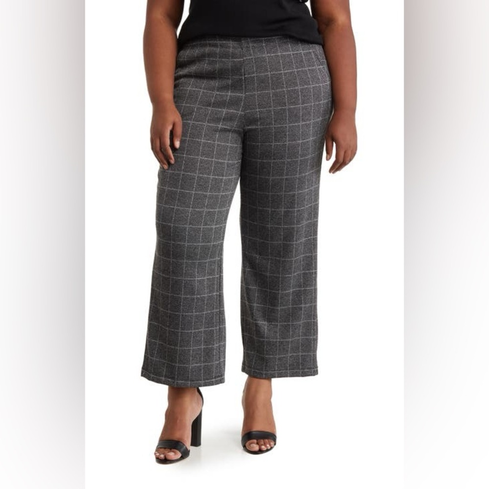Max Studio Charcoal Checkered Wide Leg Pants